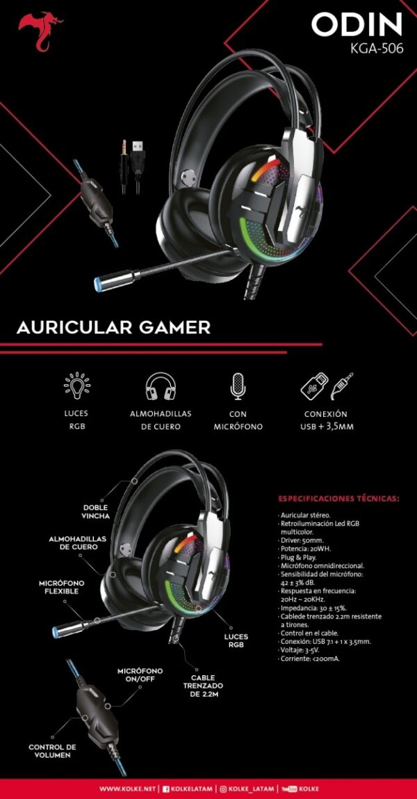 Auricular Gamer Odín KGA-506 - Imagen 4