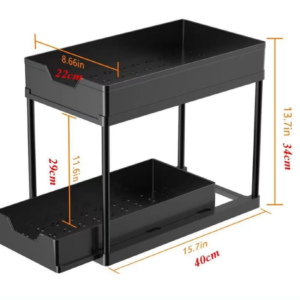 ESTANTE DOBLE PARA CONDIMENTOS 40X22X33 NEGRO HIERRO+PLÁST.