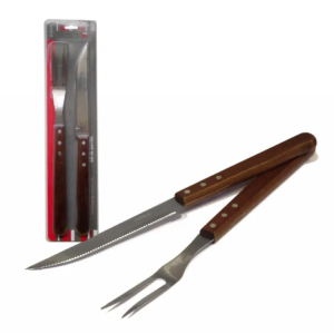 SET X2 PZAS ASADOR TENEDOR/CUCHILLO MANG.MADERA. 38CM